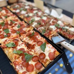 Baldinucci Pizza Romana - Roman pizza, pepperoni and sausage and honey