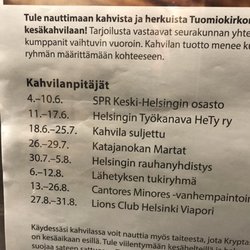 Café Krypta - Kesän 2018 aukioloajat ja kahvilanpitäjät. Ma-la 11-17, su 12-17.
