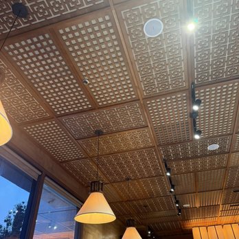Pho Dang - The Ceiling.  Wood paneling from Vietnam - Vietnamese Near Me - San Jose, California