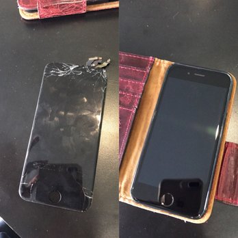 Fast Tech iPhone Repair - Before on the Left cracked Iphone 6 screen  After on the Right new screen !!! - Mobile Phone Repair Near Me - Glendale, California