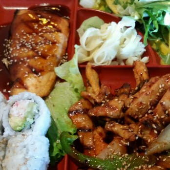 Shinsei Sushi - Terrific Salmon, Spicy Chicken and CA Roll Bento Box - Japanese Near Me - Medford, Oregon Shinsei Sushi - Terrific Salmon, Spicy Chicken and CA Roll Bento Box - Japanese Near Me - Medford, Oregon