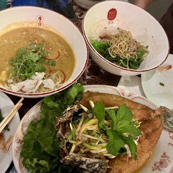 Soothr - Karee Pu Noodles (crab curry noodles) and Yum Pla Tod (branzino) - Thai Near Me - New York, New York