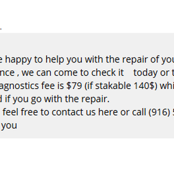 Pro Miller - Message I received one minute after sending them one stating they'd be happy to help (no hate on Sergei, we appreciated the fast response). - Appliances & Repair Near Me