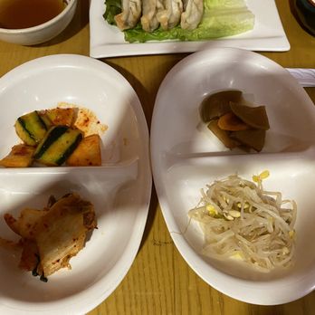 EJ BBQ Sushi - usual complimentary Korean side dishes of spicy and pickled items - Korean Near Me - New York, New York EJ BBQ Sushi - usual complimentary Korean side dishes of spicy and pickled items - Korean Near Me - New York, New York