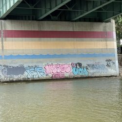 Winnipeg Waterways - Blue-normal spring flood level; red the catastrophic floor from 1950s