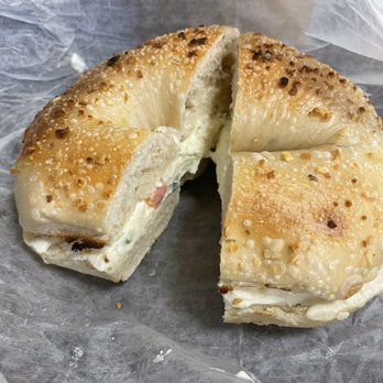 Bagel Biz - Onion bagel with veggie cream cheese, yum! - Bagels Near Me - Melville, New York Bagel Biz - Onion bagel with veggie cream cheese, yum! - Bagels Near Me - Melville, New York