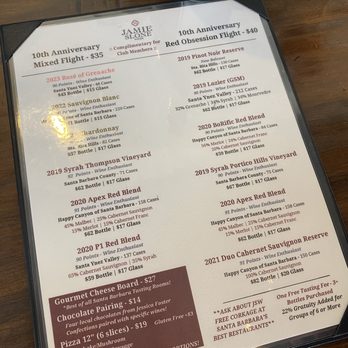 Jamie Slone Wines - Menu - Wine Bars Near Me - Santa Barbara, California