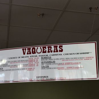 Vaqueras - Menu board at Vaquerss - Mexican Near Me - Santa Maria, California