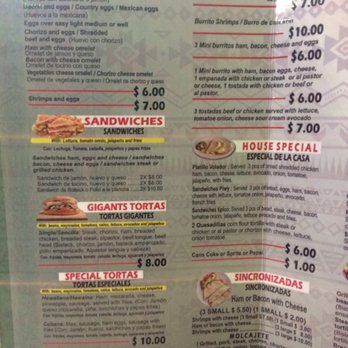 El Sorullo - Just part of the menu. So many awesome choices! - Mexican Near Me - Newberry, South Carolina