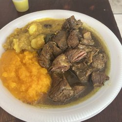 Naz Roti Palace - Curry Goat, Potatoes, Pumpkin, hot sauce