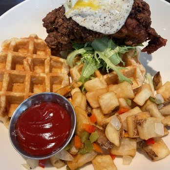 ZEST bar+grille - Chicken and waffle sandwich with hash browns - New American Near Me - Bethlehem, Pennsylvania ZEST bar+grille - Chicken and waffle sandwich with hash browns - New American Near Me - Bethlehem, Pennsylvania