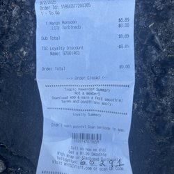 Tropical Smoothie Cafe - Receipt of past order