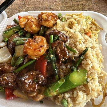 Panda Express - The new Wok-Fired Shrimp at Panda Express is amazing...and the Pepper Steak is always a hit!  Build Your Own Bigger Plate - 2 Half Sides - Chinese Near Me - Franklin, Tennessee