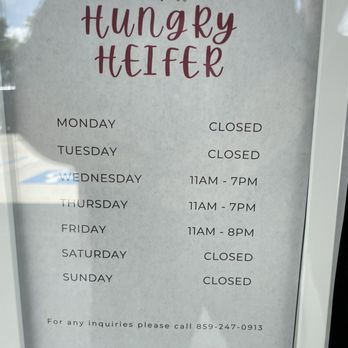 Hungry Heifer - Hours - Burgers Near Me - Mackville, Kentucky Hungry Heifer - Hours - Burgers Near Me - Mackville, Kentucky