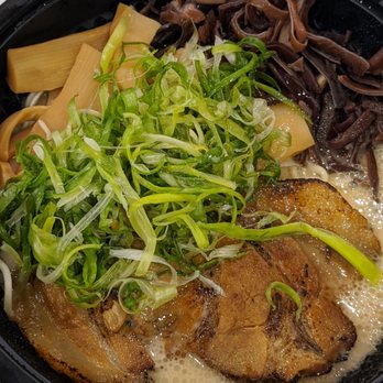 Ramen Bar Ichi - Tonkotsu ramen to go with the broth poured in - Ramen Near Me - Houston, Texas