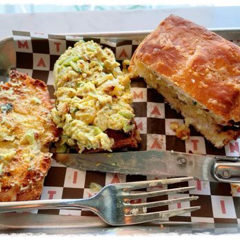 Mattina - Curry Chicken Biscuit $11.50 - inside look at the curry chicken spread on the biscuit - Italian Near Me - San Francisco, California