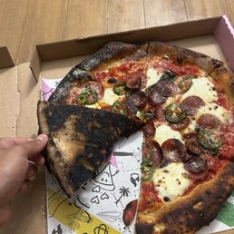 Burnt pizza. Burnt pizza.