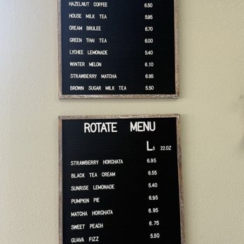 Montea Boba - Part of the menu is on the wall in the left side, others including toppings are above the window looking into the kitchen. - Bubble Tea Near Me - Stockton, California
