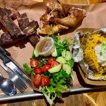 Slow Hand BBQ - Ribs and half chicken With veggies and loaded baked potato (about $30) - Barbeque Near Me - Pleasant Hill, California Slow Hand BBQ - Ribs and half chicken With veggies and loaded baked potato (about $30) - Barbeque Near Me - Pleasant Hill, California