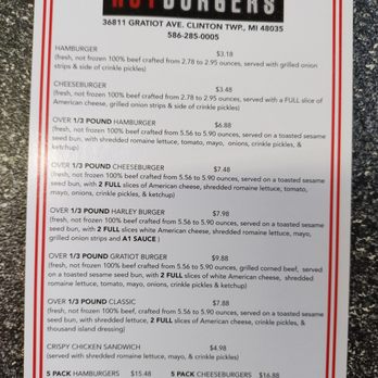 Hot burgers - Front of carry-out menu. - Desserts Near Me - Clinton Township, Michigan Hot burgers - Front of carry-out menu. - Desserts Near Me - Clinton Township, Michigan