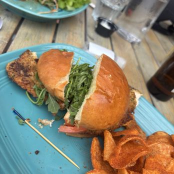 Pour on Center - Chicken cutlet sandwich .. so moist, thin and perfect!  And the bbq chips were amazing! - Gastropubs Near Me - Ebensburg, Pennsylvania