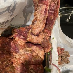 Too much fat and it's red bc it's not marinated.