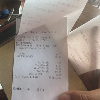 Grain - Receipt - Beer Gardens Near Me - Norfolk, Virginia
