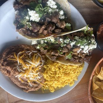 Nadine's Mexican Kitchen - Yesterday's Special the Ribeye Tacos with extra meat, refried beans, and yellow rice - Mexican Near Me - Rathdrum, Idaho