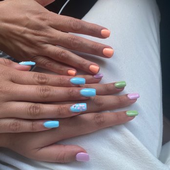 The Nail Bar - Jennifer did mine (orange/peach) and my other daughter got Andy (green and pink). They rocked! - Nail Salons Near Me - Maitland, Florida The Nail Bar - Jennifer did mine (orange/peach) and my other daughter got Andy (green and pink). They rocked! - Nail Salons Near Me - Maitland, Florida