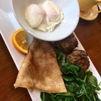 Blue Daisy - 2 eggs, w/a crepe, spinach & zucchini cakes : ) - Creperies Near Me - Santa Monica, California Blue Daisy - 2 eggs, w/a crepe, spinach & zucchini cakes : ) - Creperies Near Me - Santa Monica, California