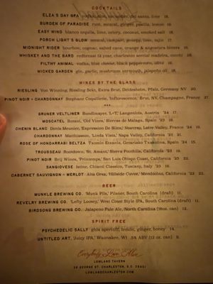 Menu photo 1 Lowland Tavern Charleston, SC