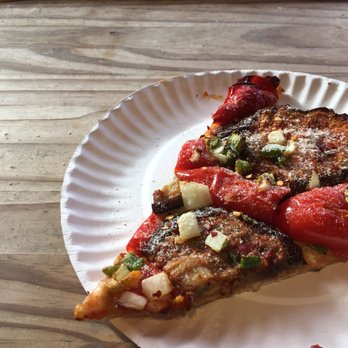 Fire Pizza - Vegetarian: roasted veggies! Red pepper and eggplant were the stars of this slice! - Pizza Near Me - Vancouver, British Columbia