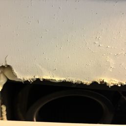 Improper measurements led to attic insulation raining down, which led to lovely spray foam being used to fill the gaps. Crummy workmanship.
