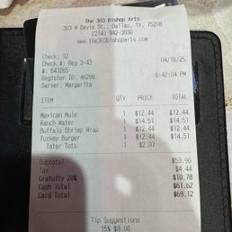 Notice a 20% gratuity added to our party of 2