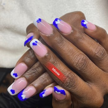 Century's Nail Spa - Pink dipping powder w/ French tip, blue & white heart design - Nail Salons Near Me - Fremont, California Century's Nail Spa - Pink dipping powder w/ French tip, blue & white heart design - Nail Salons Near Me - Fremont, California