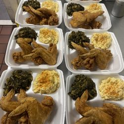 Soul Wingz - Catering order for 10 people 3 Soul Wingz Collard Greens and Potato Salad