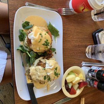 Ruby Slipper Orange Beach - The Peacemaker! Top: One Tomato, Two Tomato Benedict. Bottom: Chicken St. Charles Benedict! The Chicken St. Charles is OUT OF THIS WORLD. - Cafes Near Me - Orange Beach, Alabama