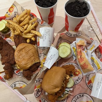 Dave's Hot Chicken - Dave's #3 1 Tender & 1 Slider w/ Fries and Oreo Top Loaded Shake. Single Slider with Oreo Top Loaded Shake - Chicken Shop Near Me - Monrovia, California Dave's Hot Chicken - Dave's #3 1 Tender & 1 Slider w/ Fries and Oreo Top Loaded Shake. Single Slider with Oreo Top Loaded Shake - Chicken Shop Near Me - Monrovia, California