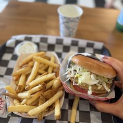 Pretty Good Advice - Santa Cruz - It Ain't Chicken Sandwich & House Cut French Fries with Garlic Rosemary Aioli