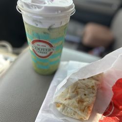 Scooter's Coffee - Spicy burrito  Matcha with cold foam