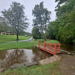 Little York Lake - One of three or four footbridges with picnic tables and grills nearby.