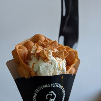 CRMD - Milk and cereal puffle (bubble waffle) with cinnamon toast crunch and caramel sauce - Ice Cream & Frozen Yogurt Near Me - Columbus, Ohio