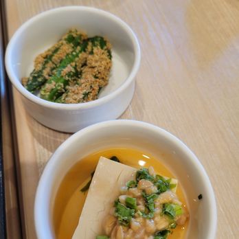 Rinka - Sides I picked with my lunch set: okra and natto tofu - Japanese Near Me - Honolulu, Hawaii