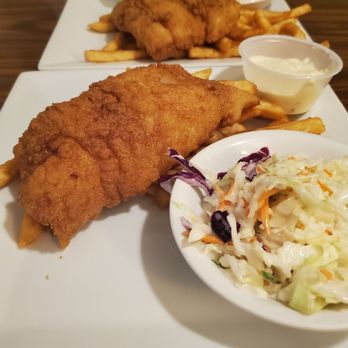 Sakonnet River Grille - Fish and chips shared on 2 plates - New American Near Me - Tiverton, Rhode Island Sakonnet River Grille - Fish and chips shared on 2 plates - New American Near Me - Tiverton, Rhode Island