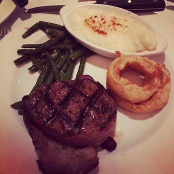 The Derby - Bacon wrapped Filet Mignon, green beans, onion rings and garlic mashed potatoes - Steakhouses Near Me - Arcadia, California