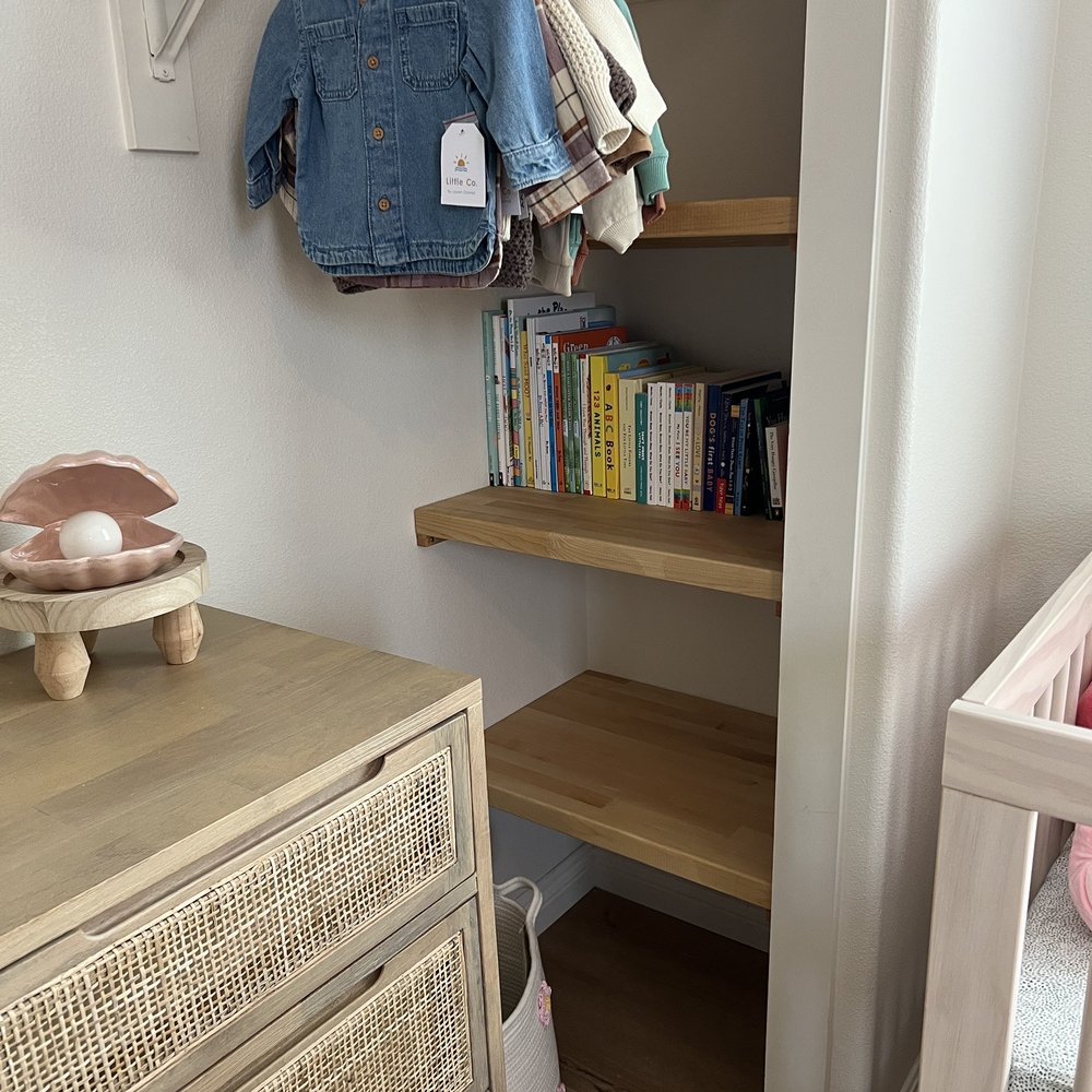 Floating shelves in closet Floating shelves in closet