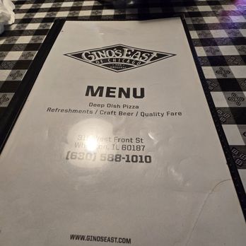 Gino's East - Wheaton - Menu Cover with address and contact information - Pizza Near Me - Wheaton, Illinois
