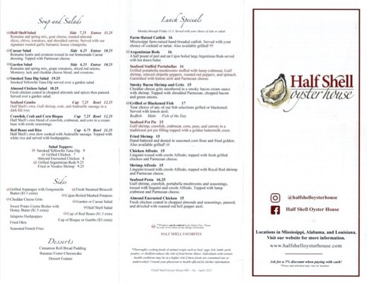 Menu photo 5 Half Shell Oyster House Cullman, AL