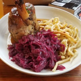 Old Stein Inn - Munchner Schweinhaxe: Pork shank, red cabbage and spaetzle. Delicious! - German Near Me - Edgewater, Maryland Old Stein Inn - Munchner Schweinhaxe: Pork shank, red cabbage and spaetzle. Delicious! - German Near Me - Edgewater, Maryland