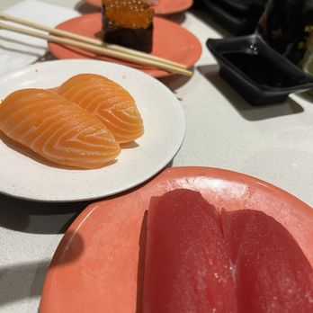 Sushi Hurray - Nigiri time. Tuna and Salmon are consistently yummy and not skimpy portions either. Ikura in the background. Love it! - Japanese Near Me - West Linn, Oregon Sushi Hurray - Nigiri time. Tuna and Salmon are consistently yummy and not skimpy portions either. Ikura in the background. Love it! - Japanese Near Me - West Linn, Oregon
